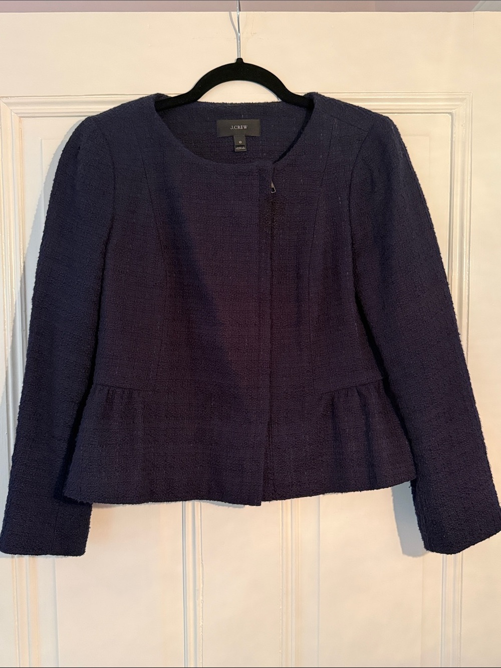 J. Crew Navy Textured Peplum Zip Jacket